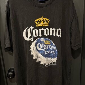 Corona Black Tee with Blue and Yellow Graphic